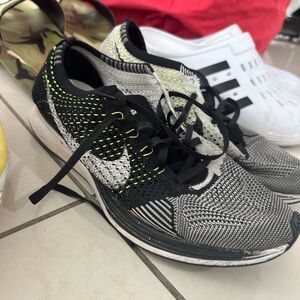Nike flyknit racer black white volt mens size 10.5